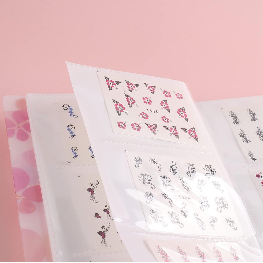 120 Slots Nail Sticker Storage Book Organizer for Water Decals - Pink Floral Cover