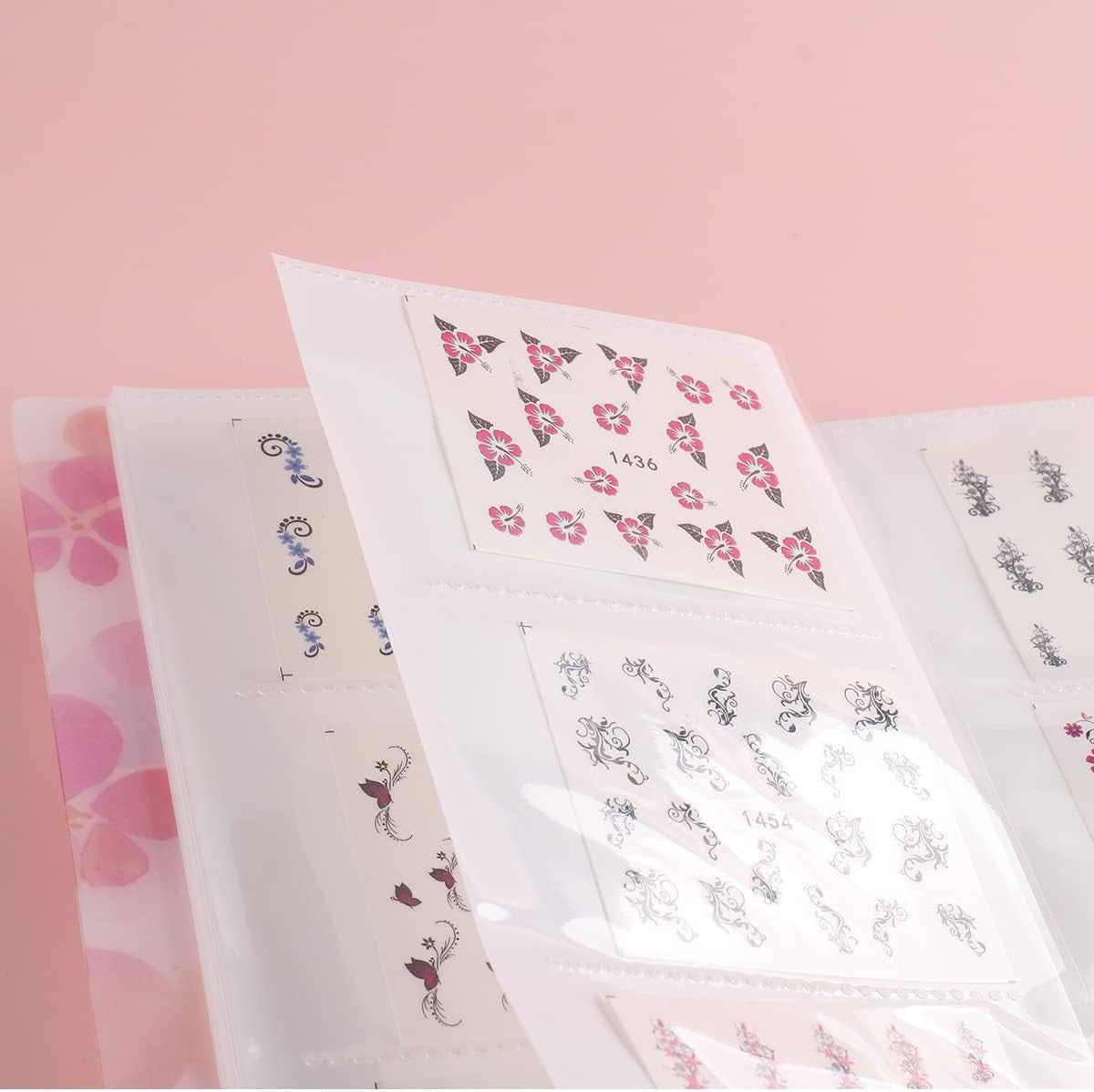 120 Slots Nail Sticker Storage Book Organizer for Water Decals - Pink Floral Cover