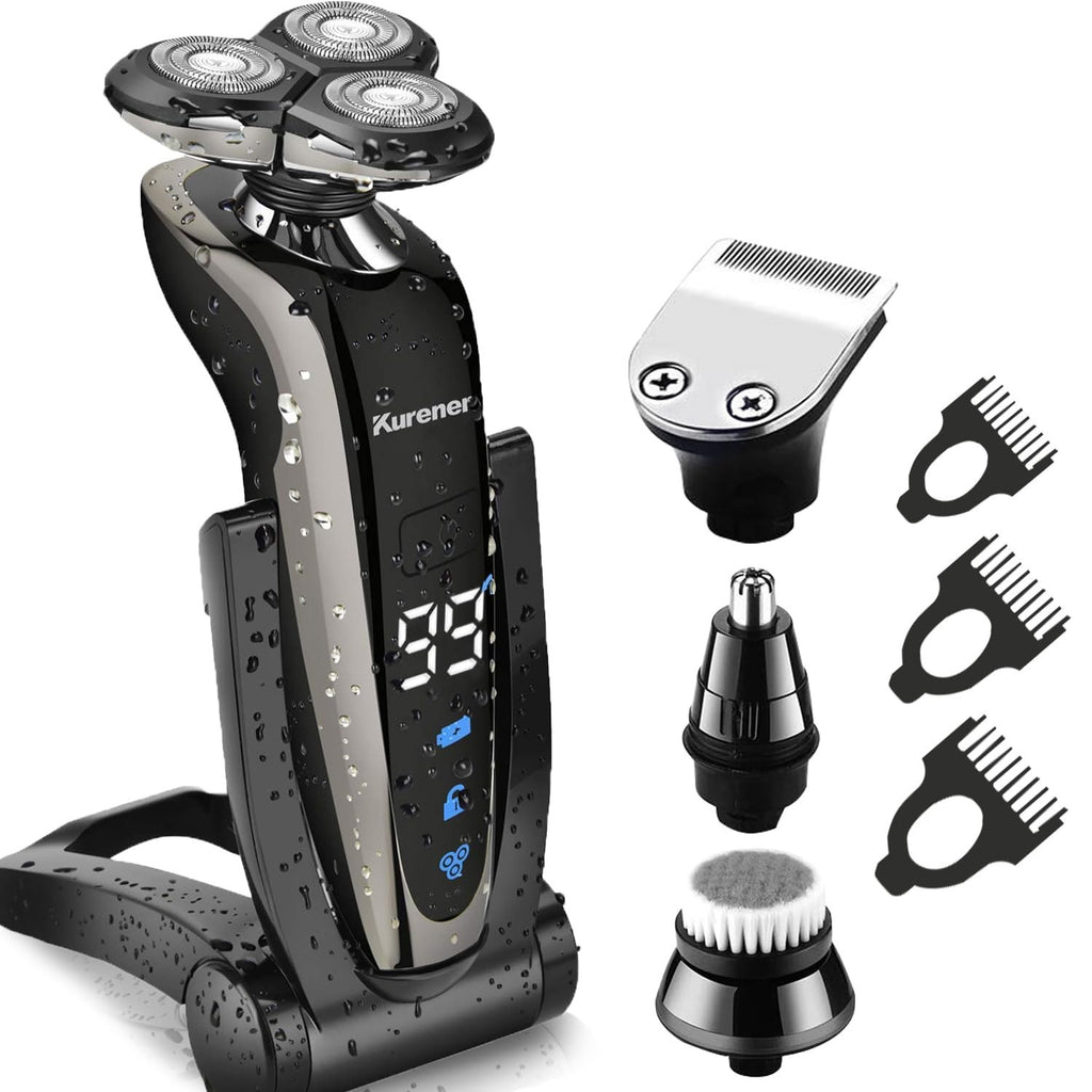 Rechargeable Waterproof 4-in-1 Electric Shaver with Nose Trimmer & Grooming Kit
