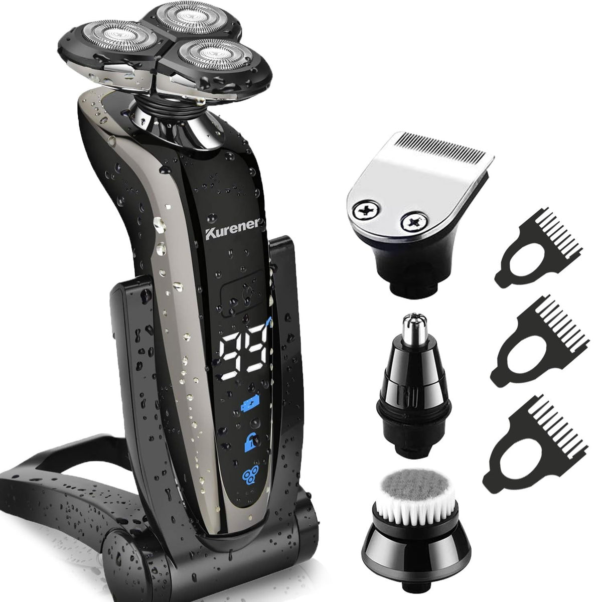 Rechargeable Waterproof 4-in-1 Electric Shaver with Nose Trimmer & Grooming Kit