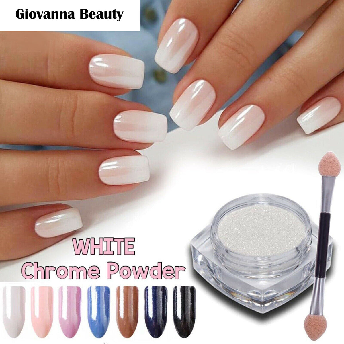 White Chrome Powder Nail Art Pigment - High Shine Pearl Dust for Gel Nails