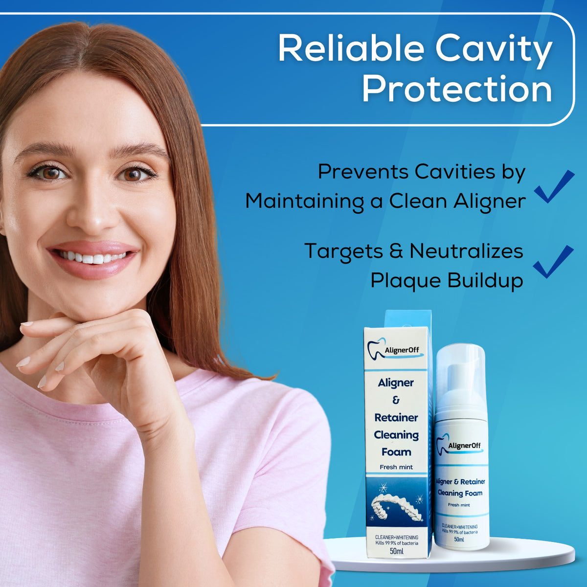 Aligner Cleaner and Whitening Foam for Invisalign Retainers - Mint Flavor