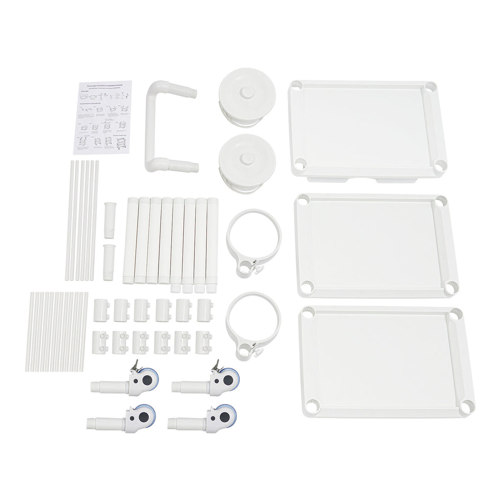 Salon Mobile Storage Cart with 3 Shelves and 2 Garbage Bins - White