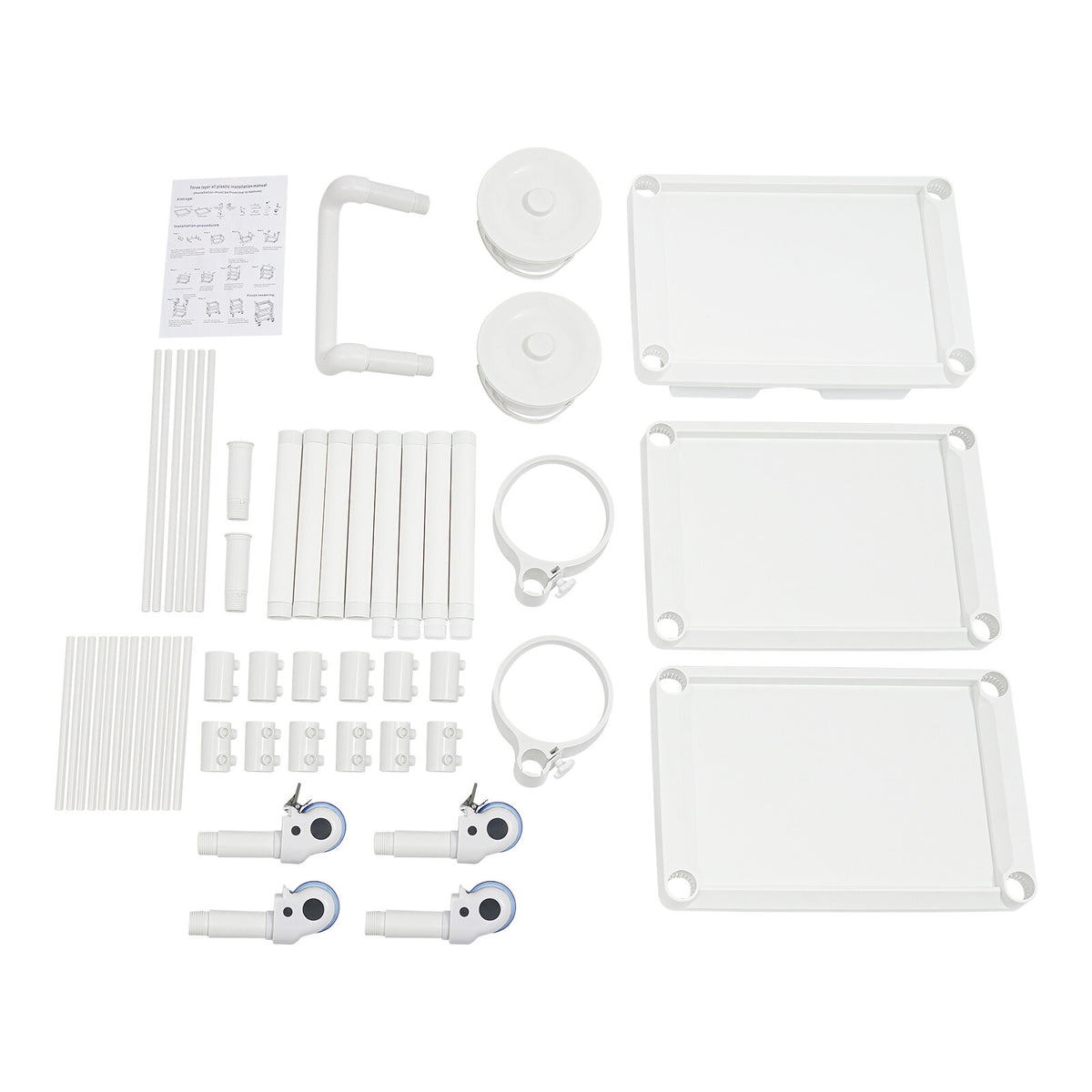 Salon Mobile Storage Cart with 3 Shelves and 2 Garbage Bins - White