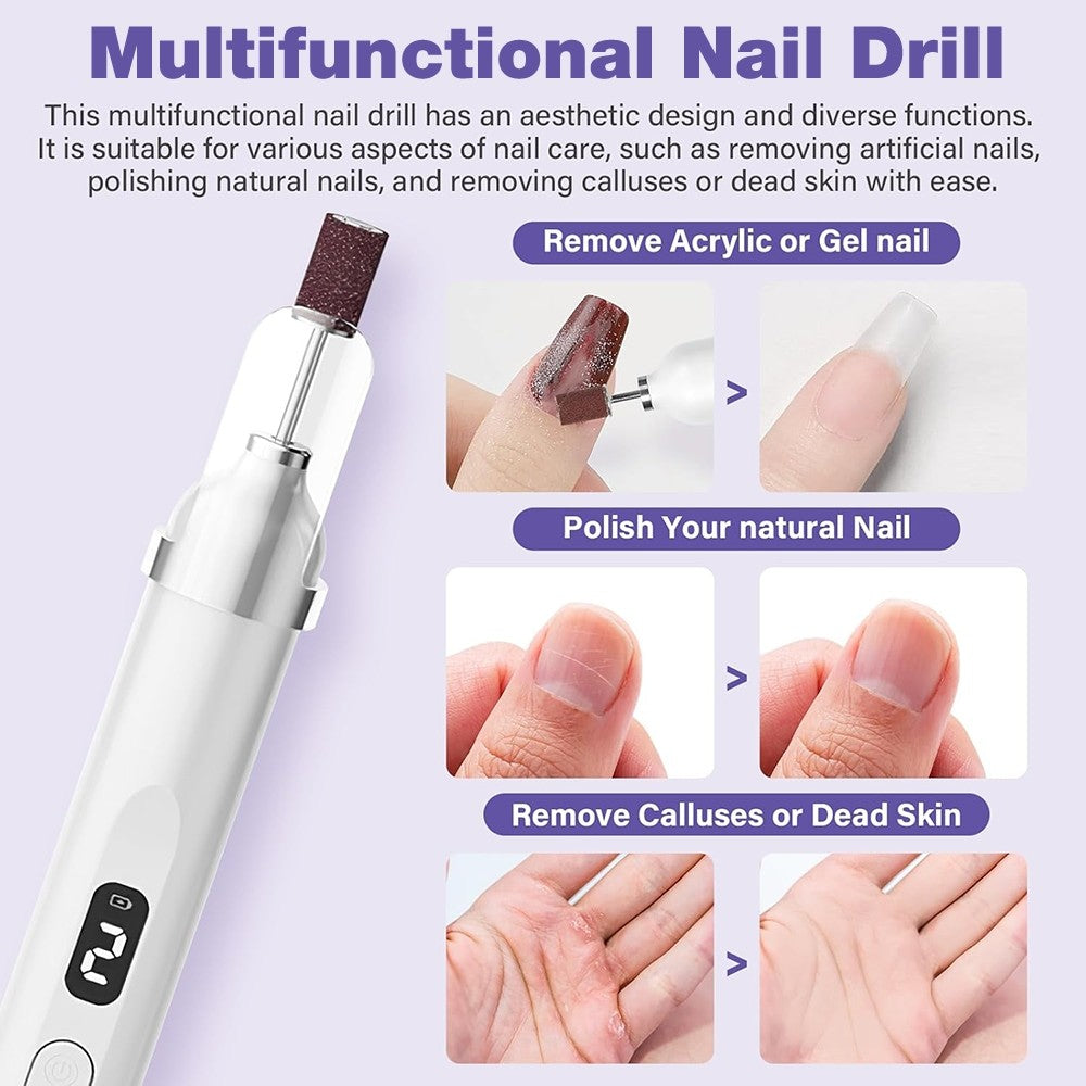 Electric Nail Drill for Manicure Pedicure Thick Toenails - Adjustable Speed & Low Noise