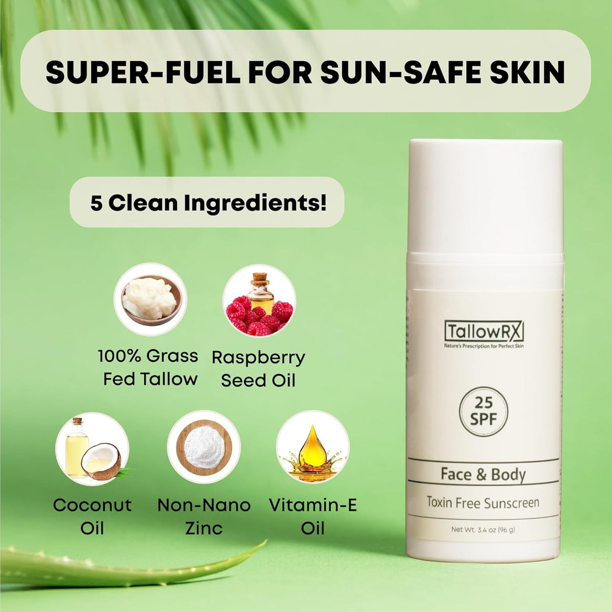 Mineral Sunscreen SPF 25 with Zinc Oxide Non-Toxic Reef Safe 3.4 oz