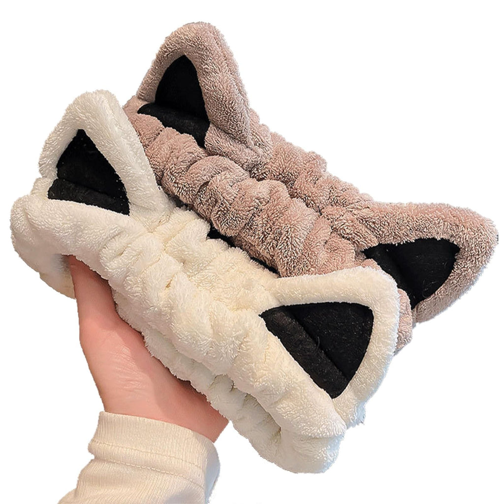 Spa Headband for Face Washing - Soft Coral Fleece, Pack of 2, Beige & Khaki