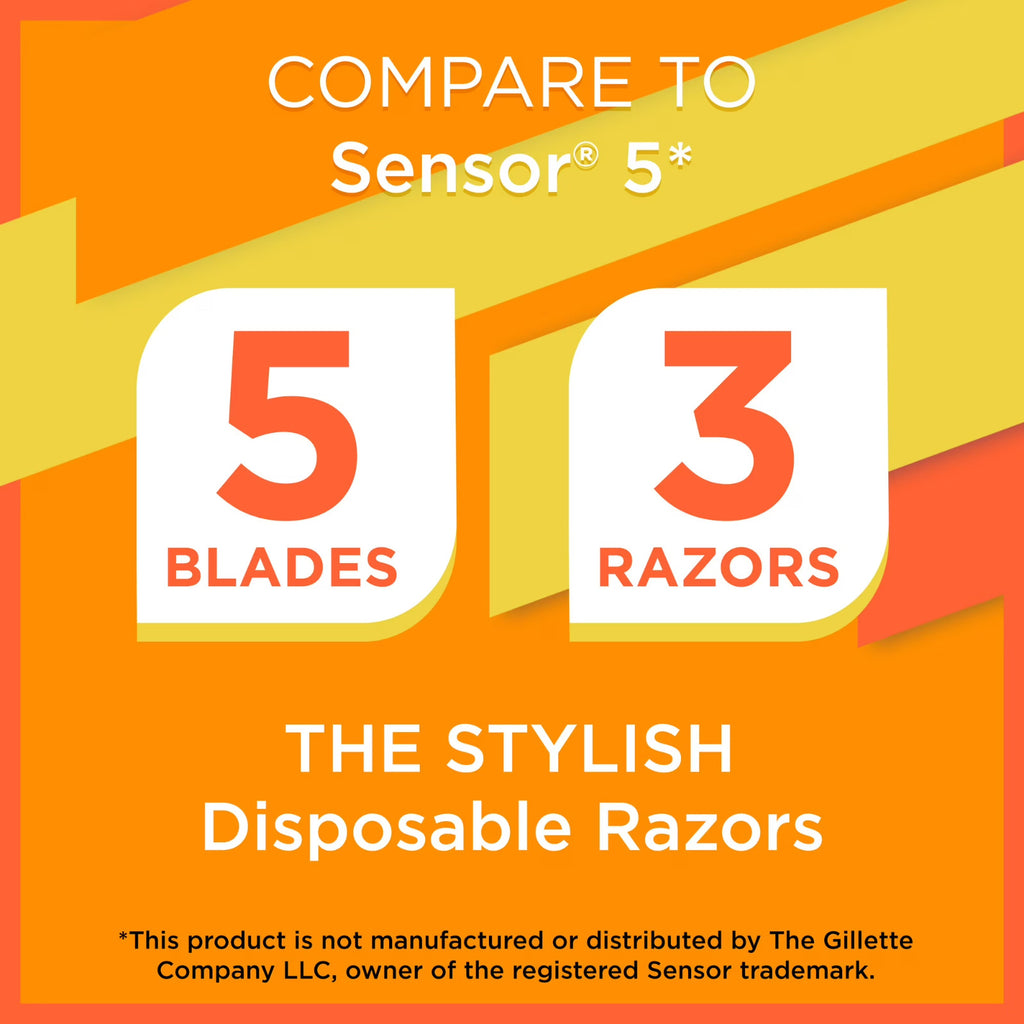 Men's Disposable 5-Blade Razors with Lubrication Strip - 3 Pack