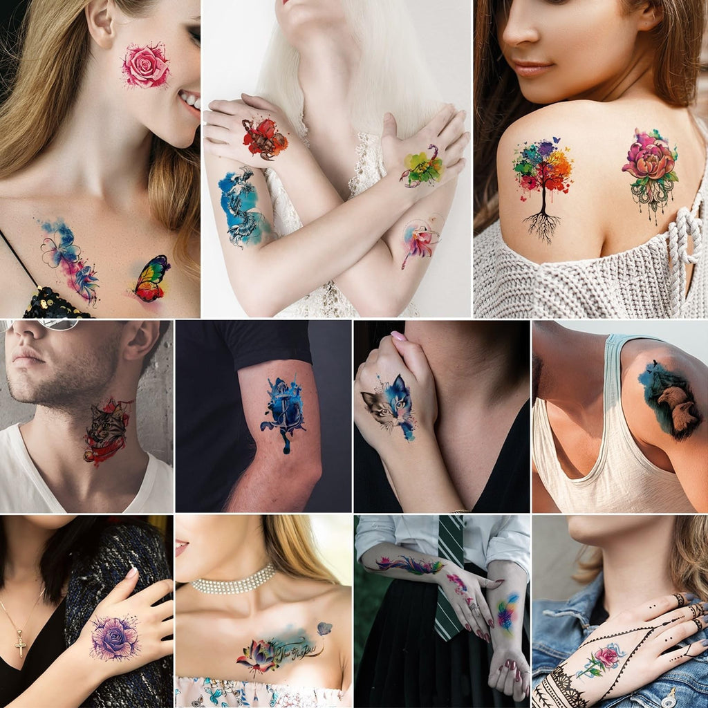 Large Waterproof Temporary Tattoos Set for Women Kids - 86 Sheets Floral & Animal Designs