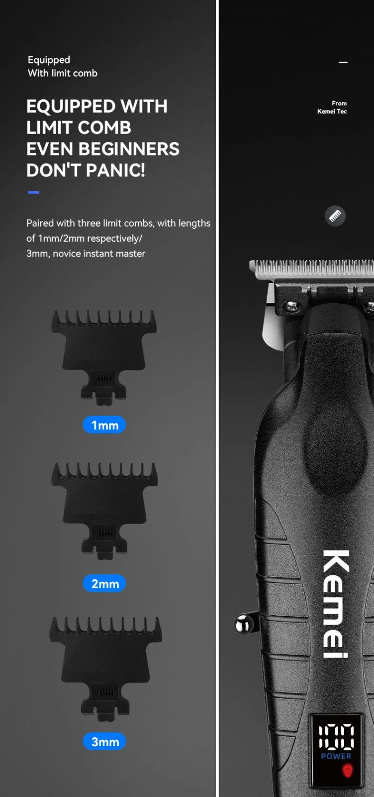 Cordless Zero Gap Hair Trimmer for Barbers and Home Use - Kemei 2293