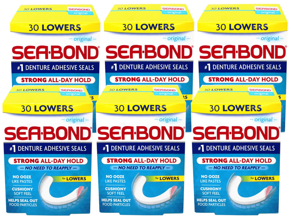 Denture Adhesive Seals for Lower Dentures - 30 Count, Zinc-Free, All-Day Hold