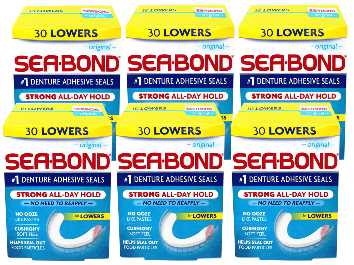Denture Adhesive Seals for Lower Dentures - 30 Count, Zinc-Free, All-Day Hold