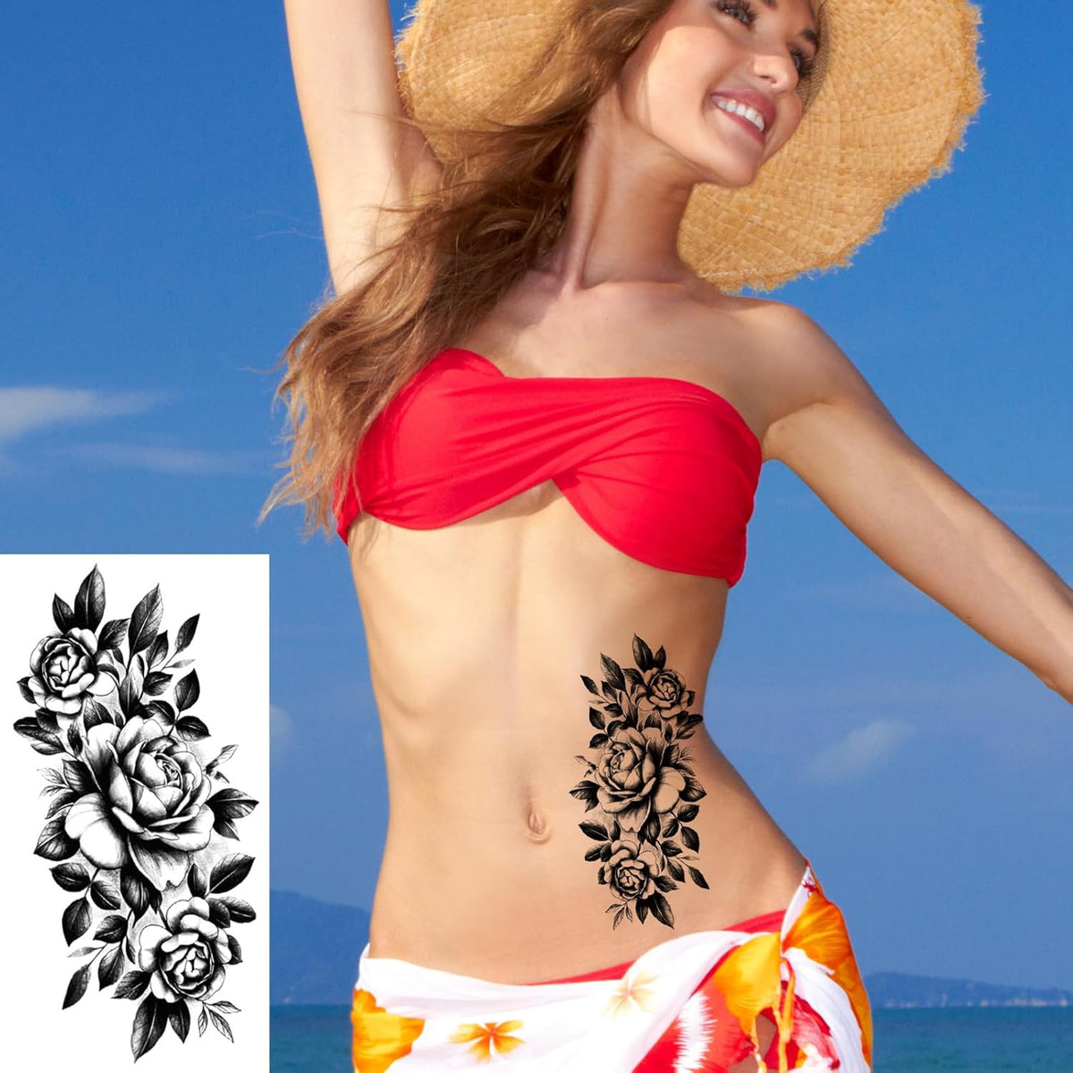 82 Sheets Temporary Tattoos for Women - 12 Large Flower Sheets, 70 Small Rose Tattoos