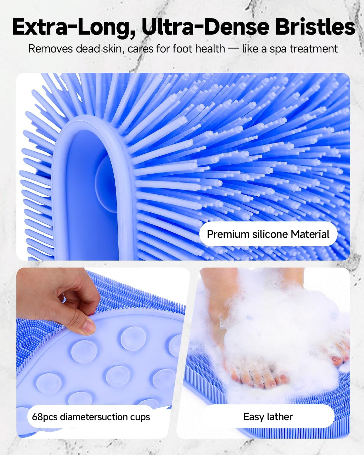 Extra Large Silicone Shower Foot Scrubber Mat with Suction Cups - Foot Cleaner & Massager