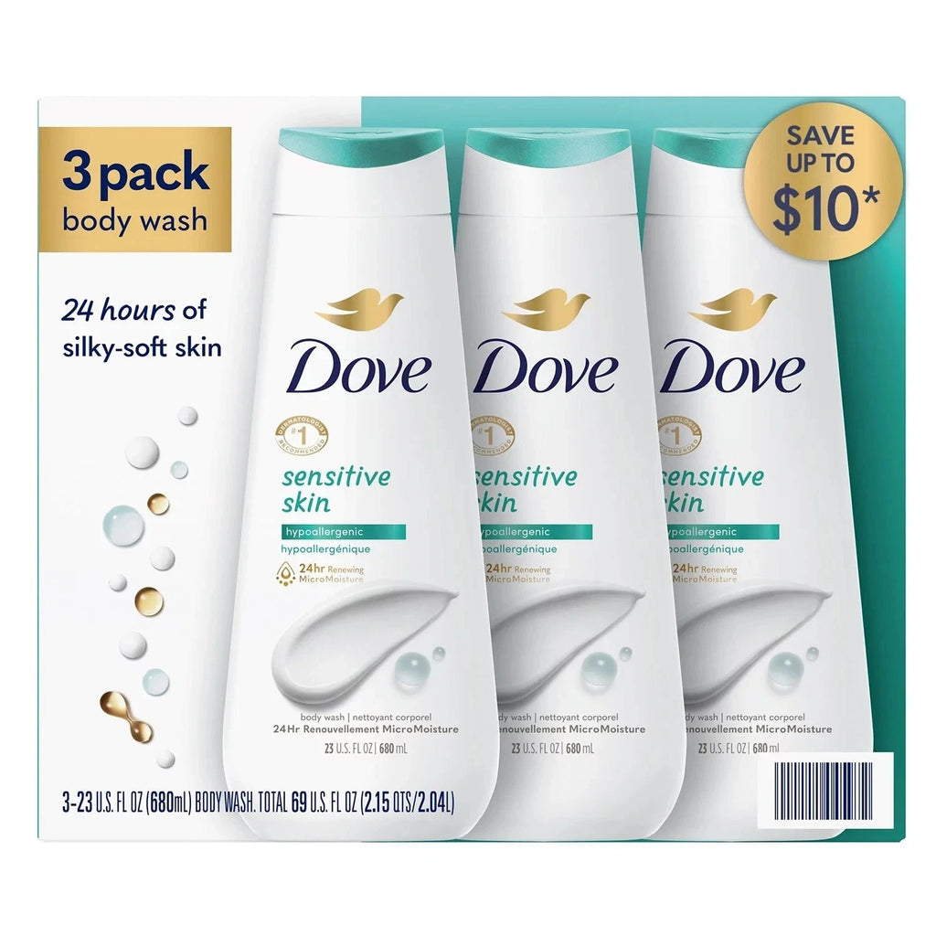 Dove Sensitive Skin Body Wash - Hypoallergenic Moisturizing 23oz Pack of 3