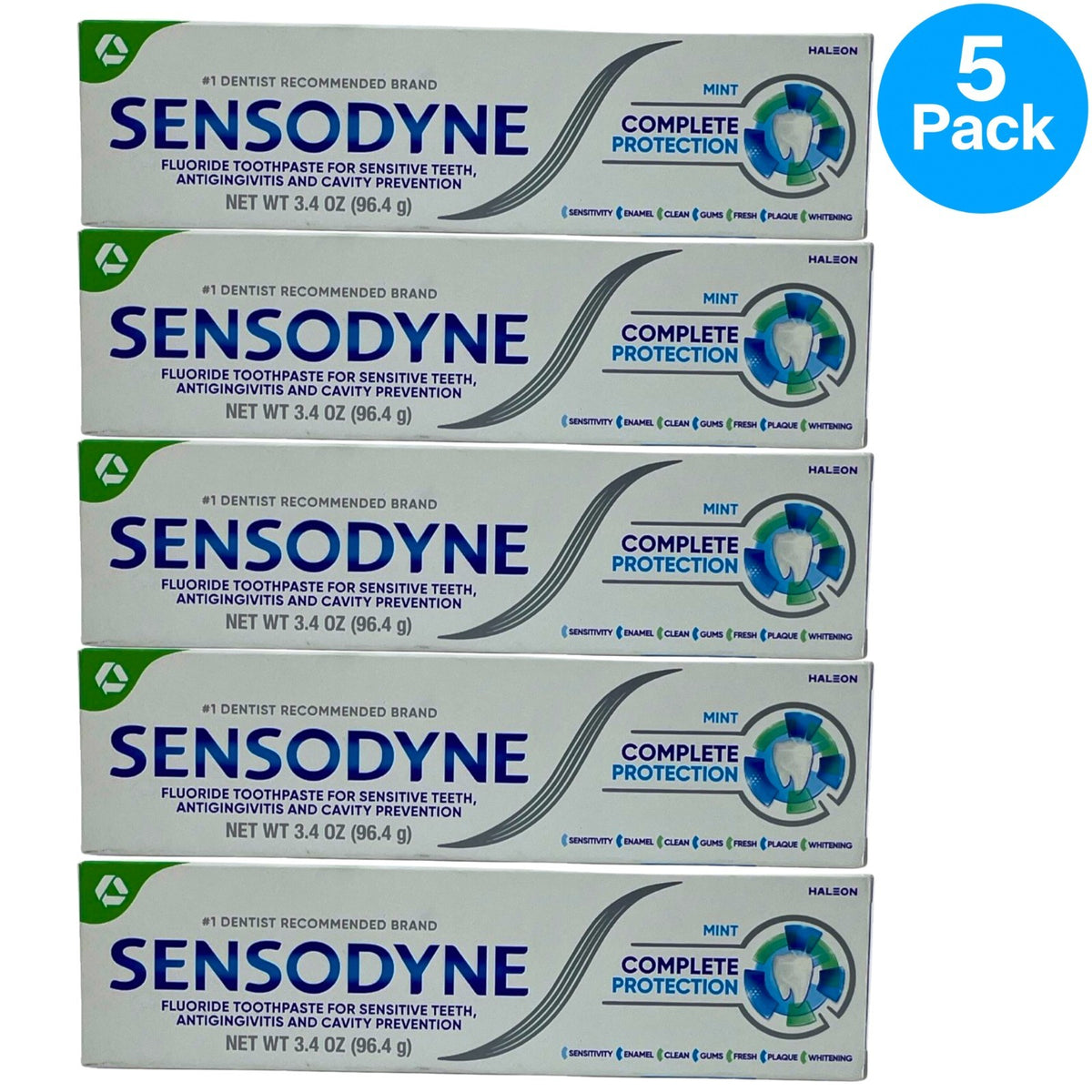 Sensodyne Complete Protection Mint Toothpaste for Sensitive Teeth - 3.4 oz, 5 Pack