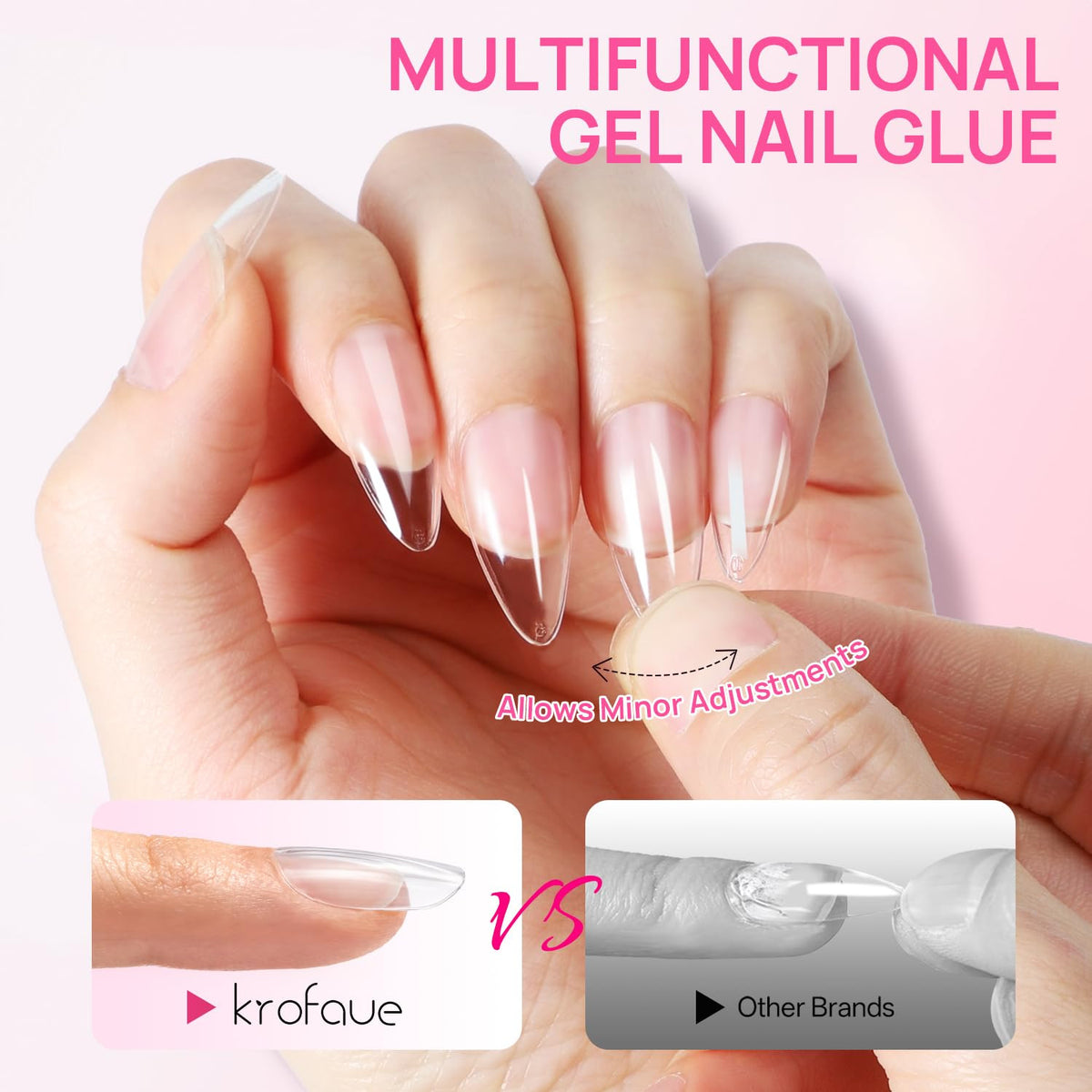 Solid Nail Glue Gel 2X20G UV LED Cure Strong Adhesion for Press-On Nails