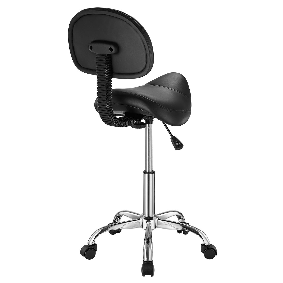 Adjustable Saddle Stool with Backrest and 360° Swivel - PU Leather Seat