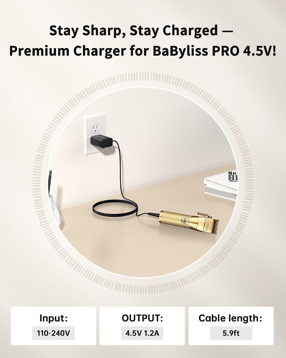 4.5V Replacement Charger for BaBylissPRO FX Series Trimmers – 2-Pin