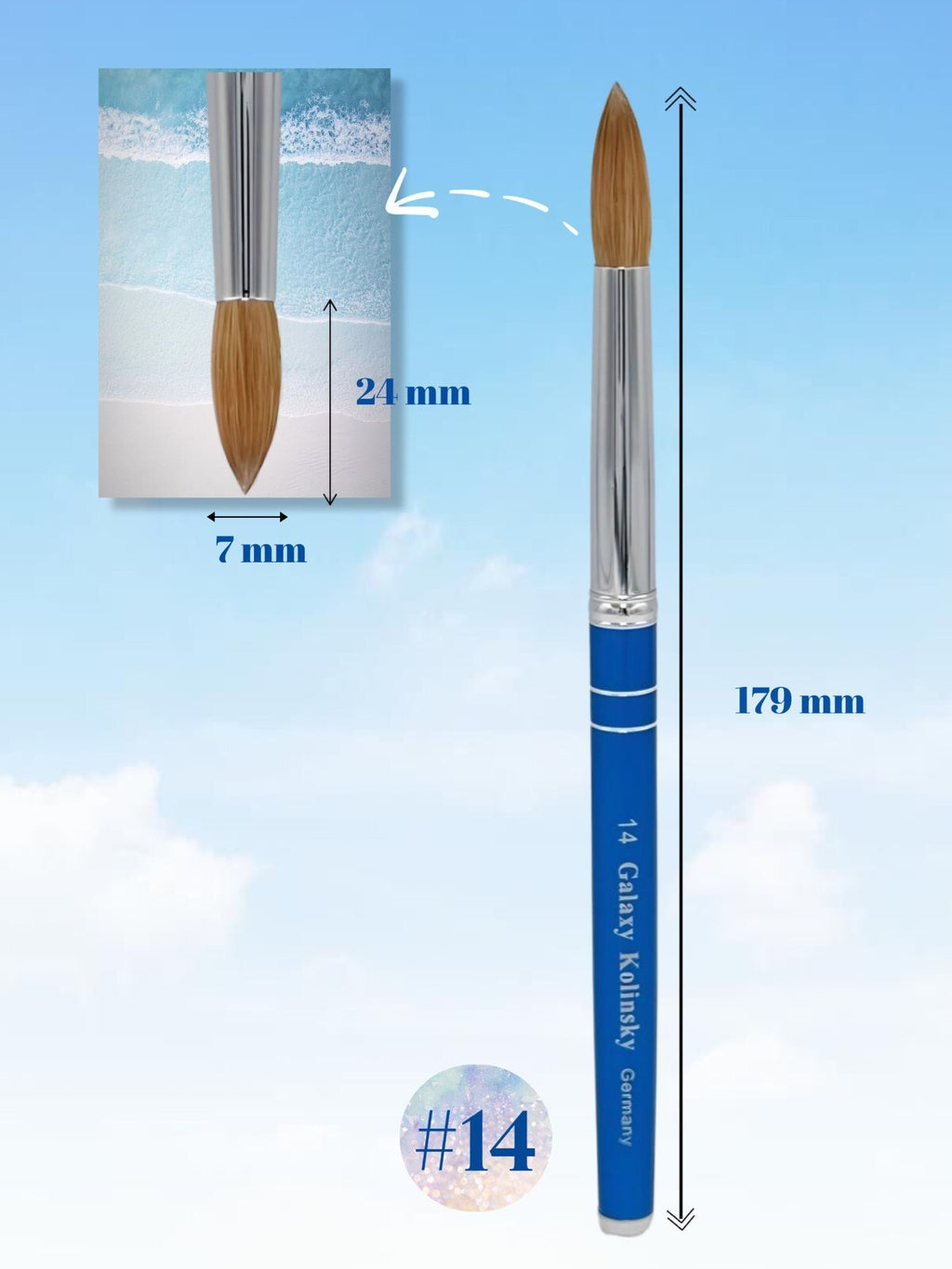 Galaxy Professional 100% Kolinsky Acrylic Nail Brush Round Size 8-22 - Nail Art Tool