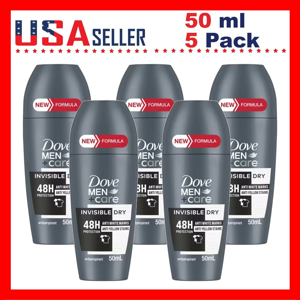 Men's Invisible Dry Antiperspirant Roll-On 5 Pack - 50mL, Long-Lasting Freshness
