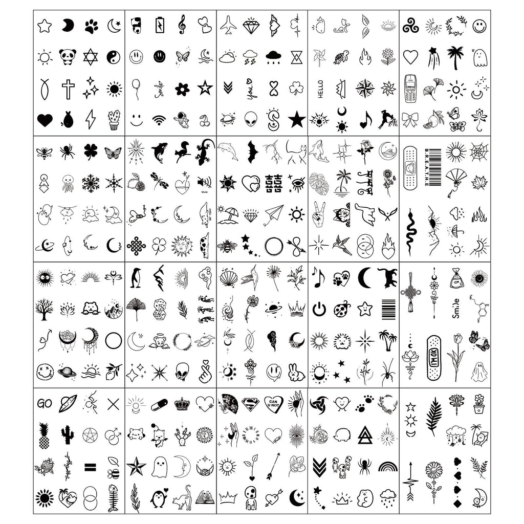 Temporary Tattoos for Adults & Kids - Small, Long-Lasting Mini Stickers (20 Sheets)