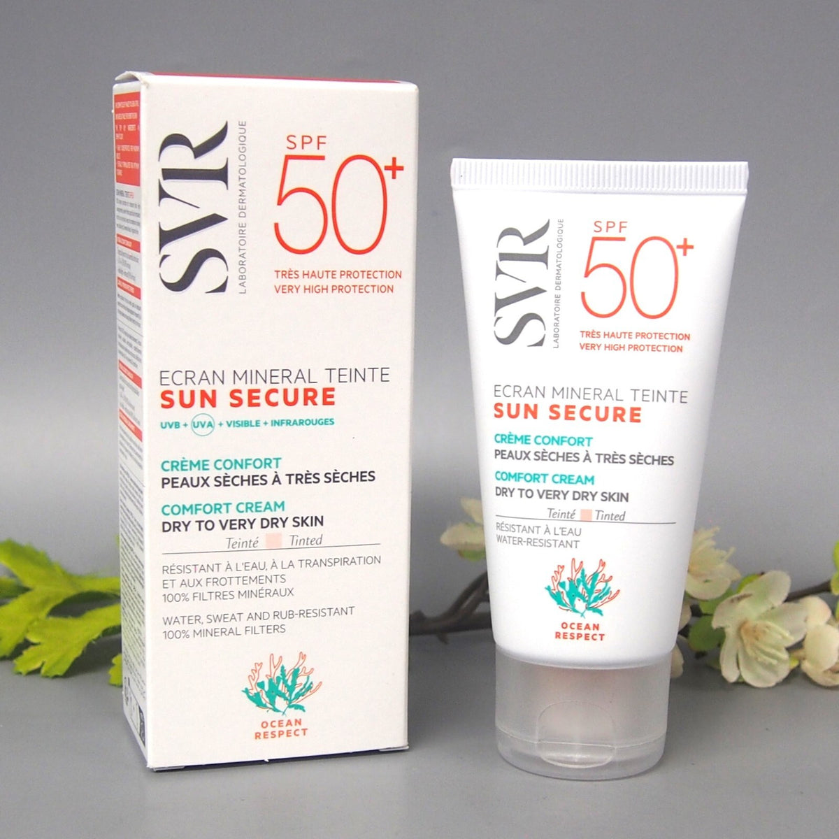 SPF 50 Tinted Mineral Sunscreen for Dry Skin - Velvety Finish, Water-Resistant, 60g