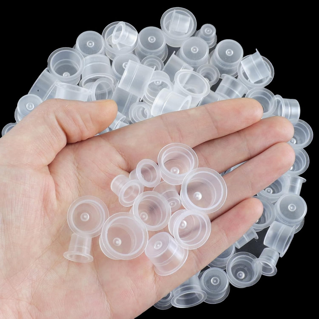 300 Pack Tattoo Ink Cups - 3 Sizes, Plastic Ink Caps for Pigments & Makeup