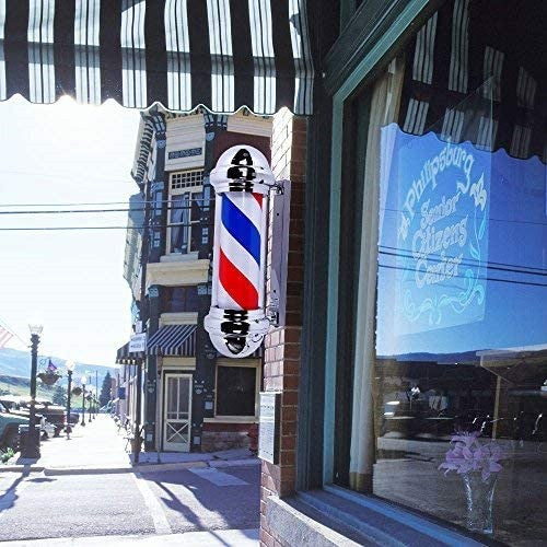 Rotating LED Barber Pole Light for Barbershop Signage - Red White Blue