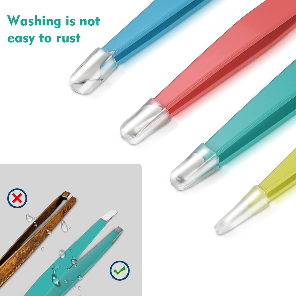 Precision Eyebrow Tweezers Set with Leather Case - 4 Pcs for Facial Hair & Grooming