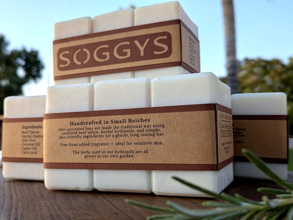 Beef Tallow Handmade Cold Process Soap Bars Set of 12 - Unscented, 8 oz Each