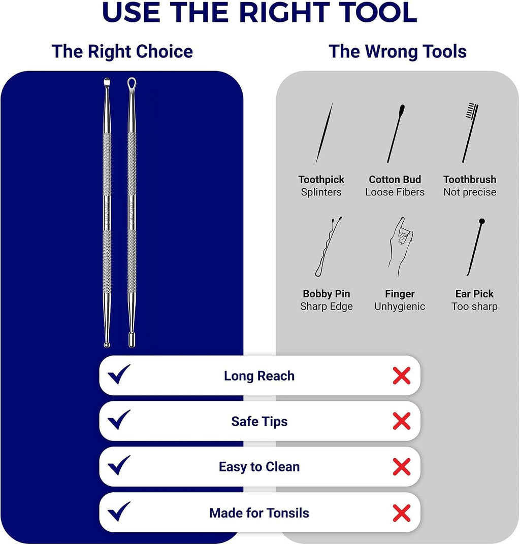 Tonsil Stone Removal Kit with Stainless Steel Picks & Silicone Tips - Safe Oral Hygiene Tool