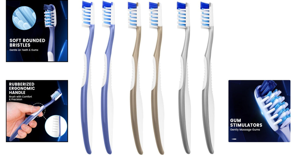 Soft Ergonomic Toothbrushes Pack of 6 for Sensitive Gums & Teeth