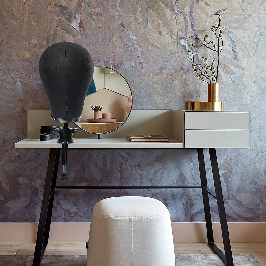 21-Inch Cork Canvas Wig Head with Stand for Styling & Display