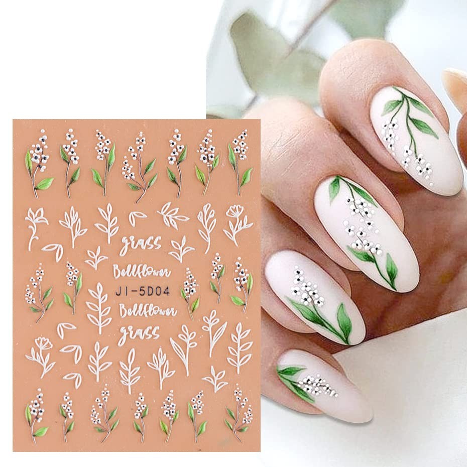 3D Embossed Flower & Leaf Nail Art Stickers Set - Self-Adhesive Decor