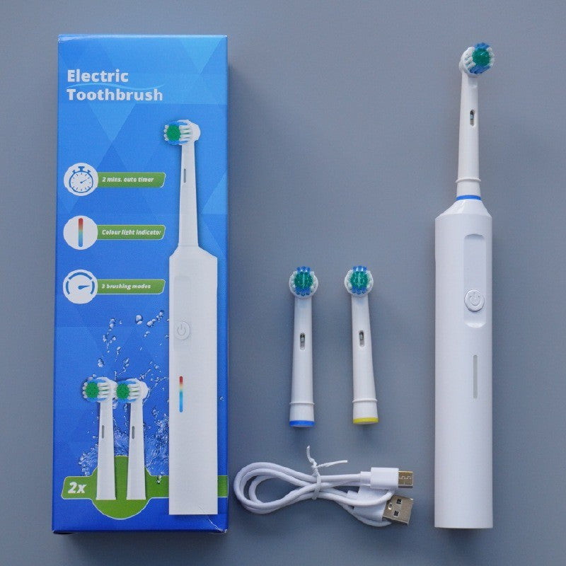 Electric Toothbrush with 2 Replacement Heads & 3 Cleaning Modes - Rechargeable, Waterproof