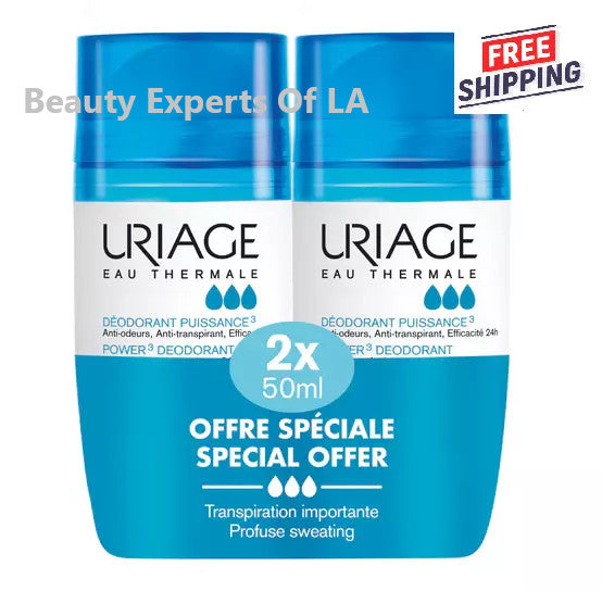 Uriage Power 3 Anti-Odor Deodorant Roll-On 50ml - 2 Pack, Hypoallergenic