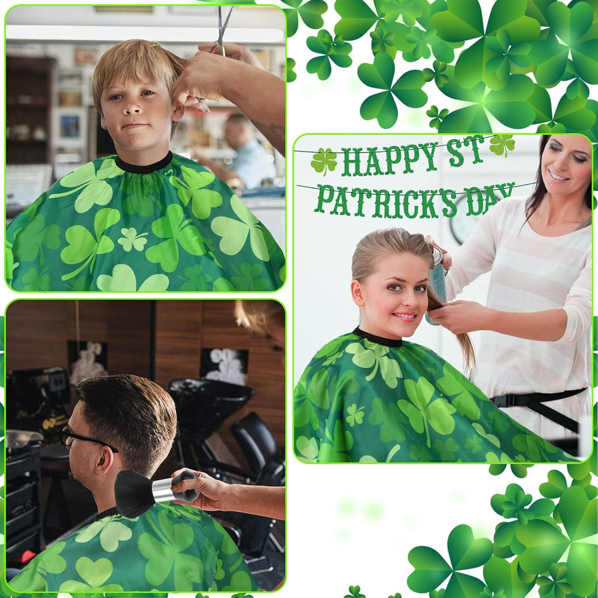 St. Patrick's Day Professional Barber Cape with Neck Duster Brush - Green