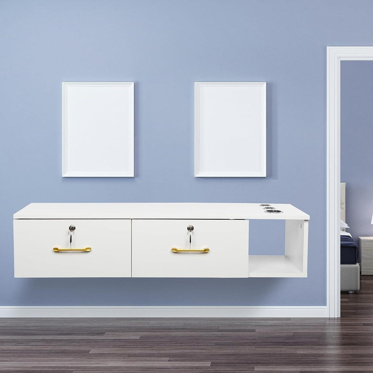 Wall Mount Hair Salon Station with Lockable Drawers & Tool Holders