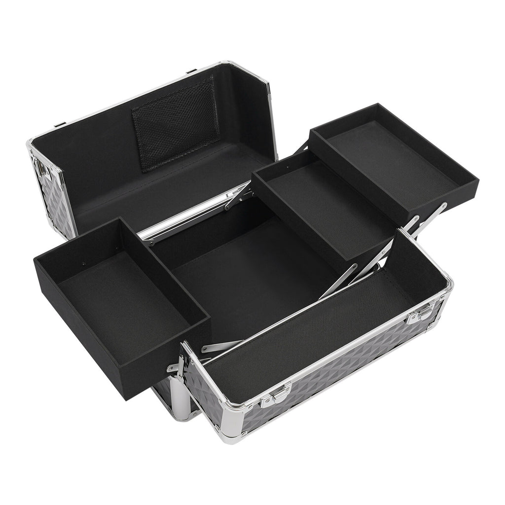 Rolling Makeup Case Travel Cosmetic Storage Trolley with Lock & Handle