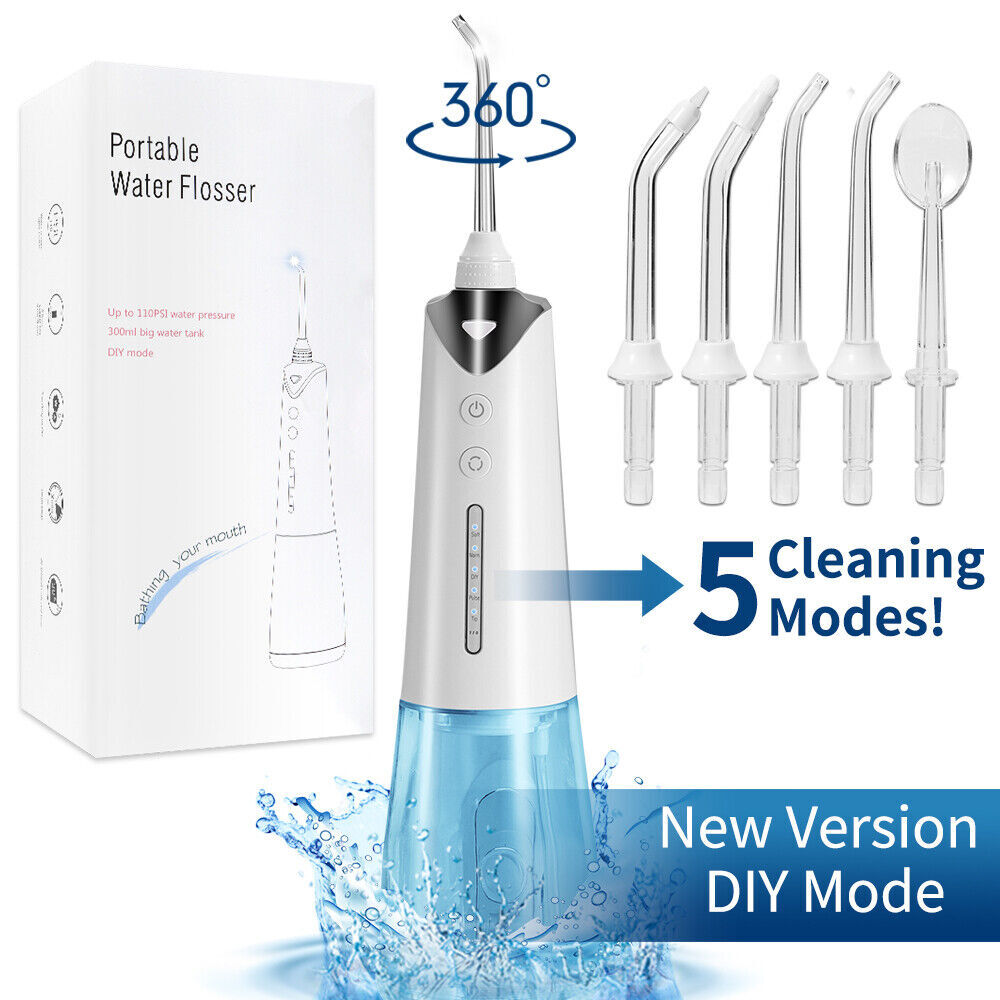 Cordless Dental Water Flosser with 5 Jet Tips, IPX7 Waterproof, Rechargeable