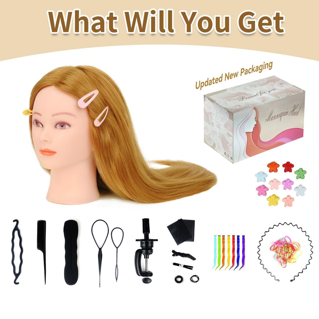 Mannequin Head with 80% Real Hair for Cosmetology Training - 26-28 Inch, Blonde