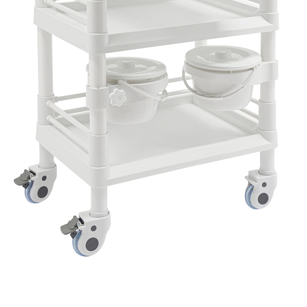 Salon Mobile Storage Cart with 3 Shelves and 2 Garbage Bins - White