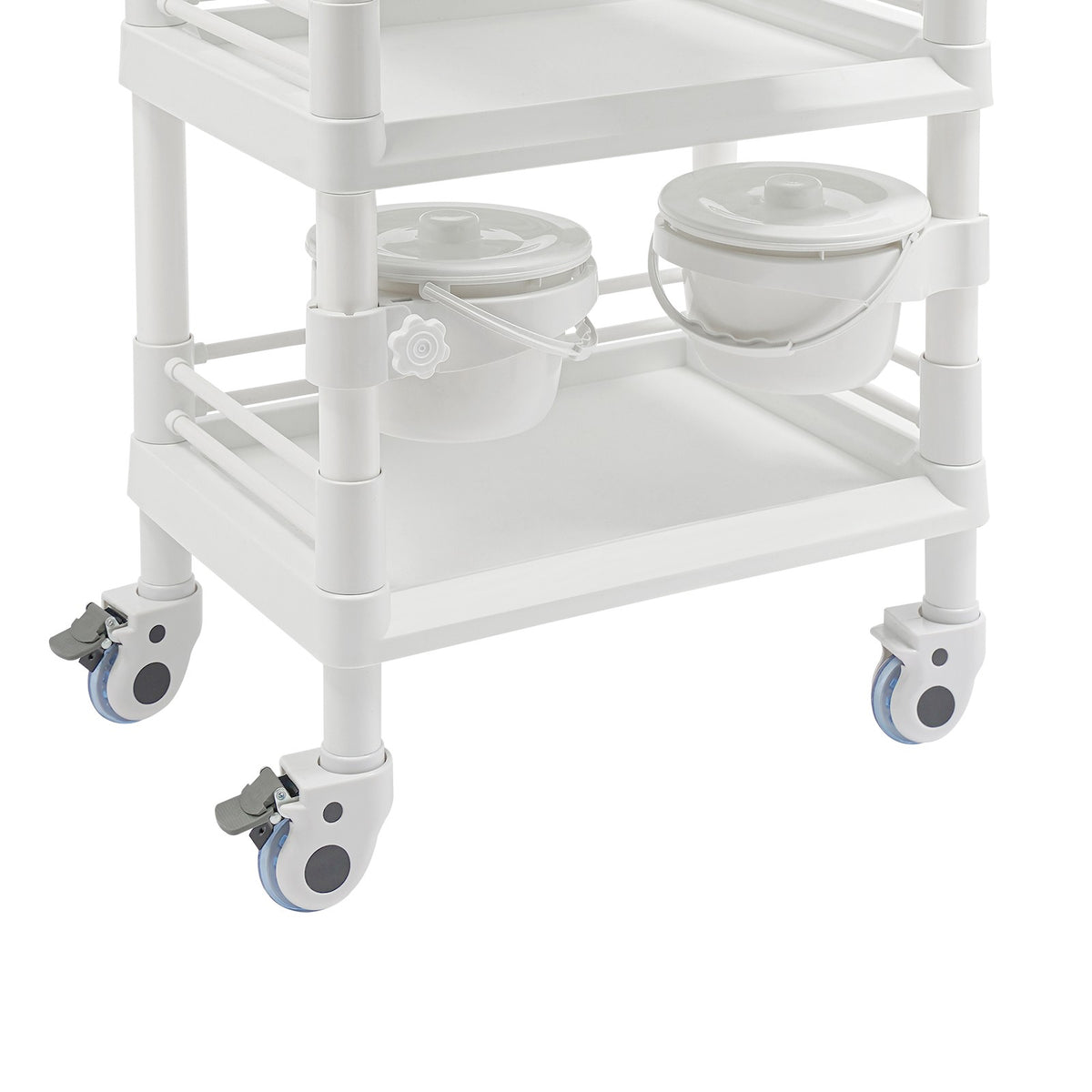 Salon Mobile Storage Cart with 3 Shelves and 2 Garbage Bins - White