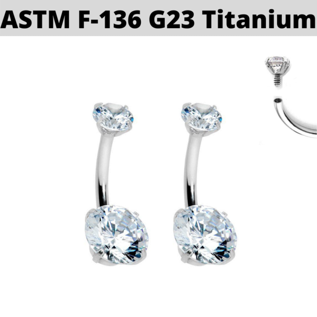 14G Titanium Internally Threaded Double CZ Belly Ring Navel Piercing