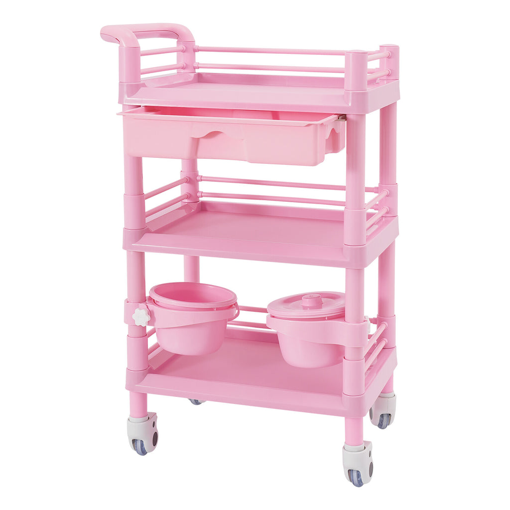 Salon Storage Cart with 3 Tiers and Drawer Pink Mobile Organizer