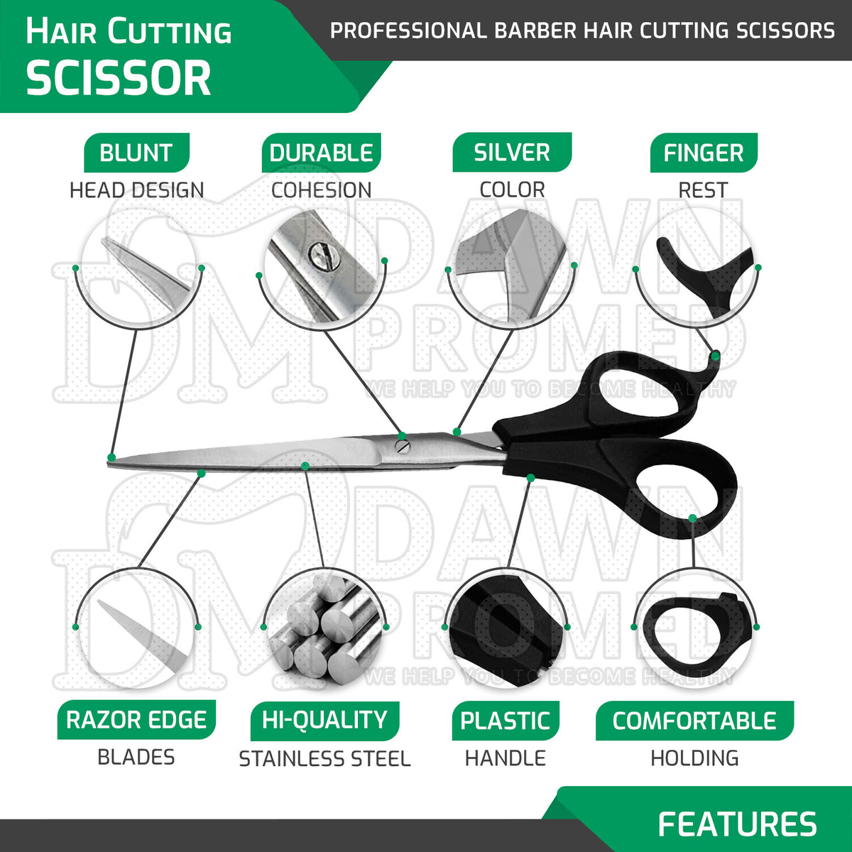 7.5-Inch Professional Hair Cutting Scissors Shears Stainless Steel with Plastic Handle