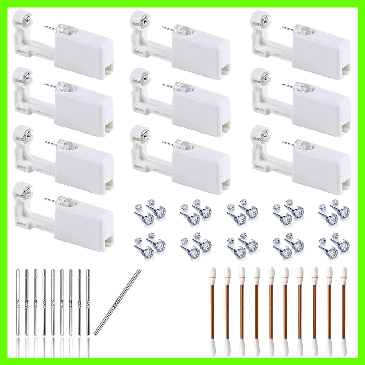 Self Ear Piercing Kit - 10 Pack Disposable Gun with Sterling Silver Ear Studs