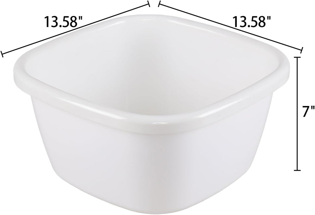 Large Deep Square Plastic Wash Basin - 18 Quart Multipurpose Dishpan, Pack of 2