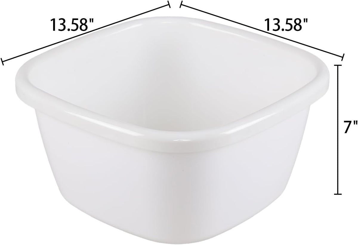 Large Deep Square Plastic Wash Basin - 18 Quart Multipurpose Dishpan, Pack of 2